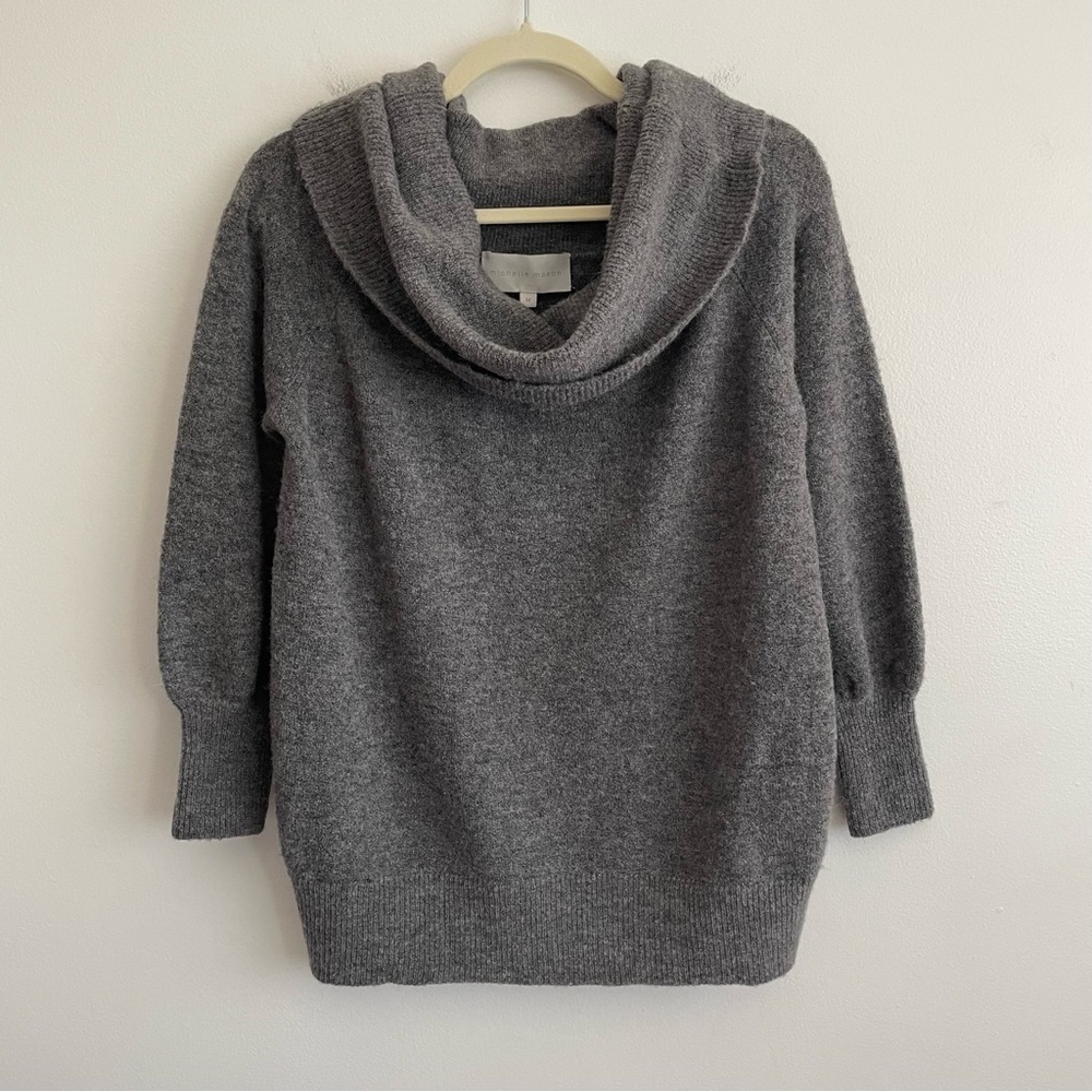 Michelle Mason Grey Alpaca Wool Blend cowl Sweater off shoulder knit minimalist